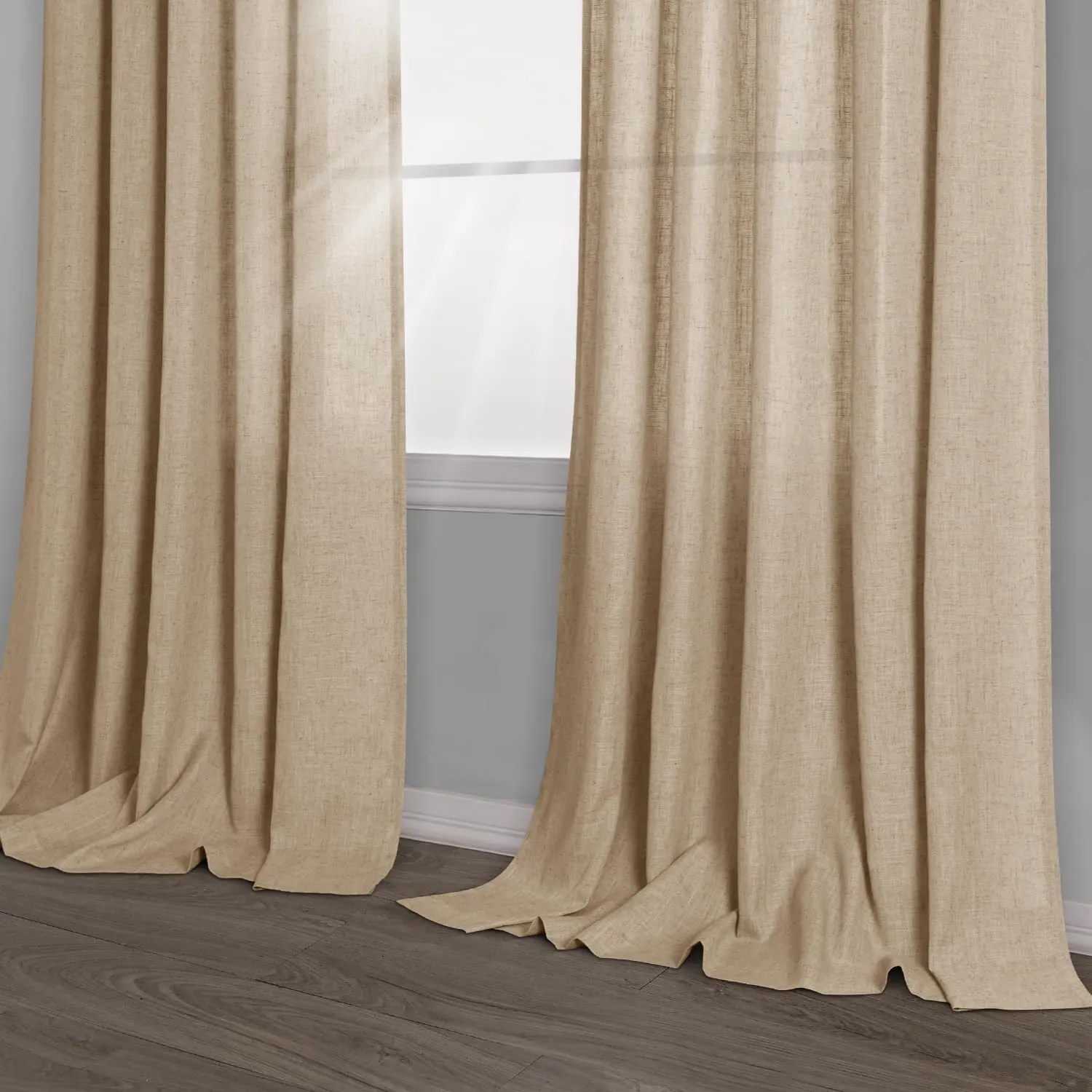 Guken Tan Linen Curtains 84 Inch Length for Living Room Bedroom 2 Panels Set Rod Pocket Light Filtering Semi Sheer Window Curtains 52 Inch Width Boho Farmhouse Linen Drapes, W52xL84
