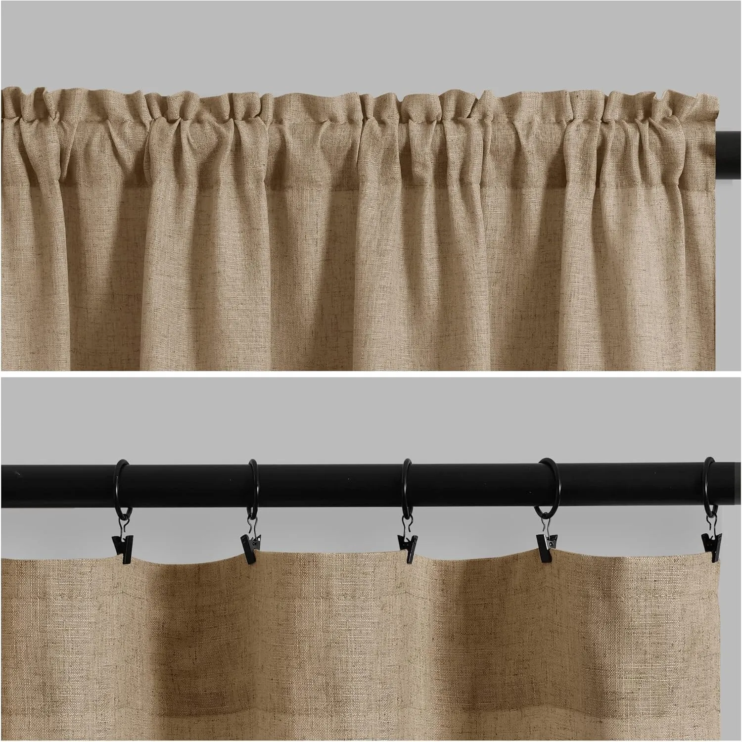 Guken Tan Linen Curtains 84 Inch Length for Living Room Bedroom 2 Panels Set Rod Pocket Light Filtering Semi Sheer Window Curtains 52 Inch Width Boho Farmhouse Linen Drapes, W52xL84
