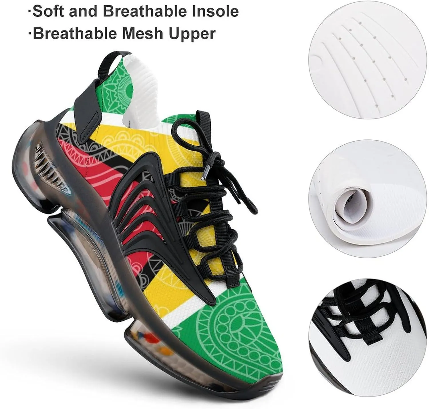 Guyana Flag Paisley Pattern Printed Men's Sneaker Funny Lightweight Running Shoe Tennis Shoes for Men