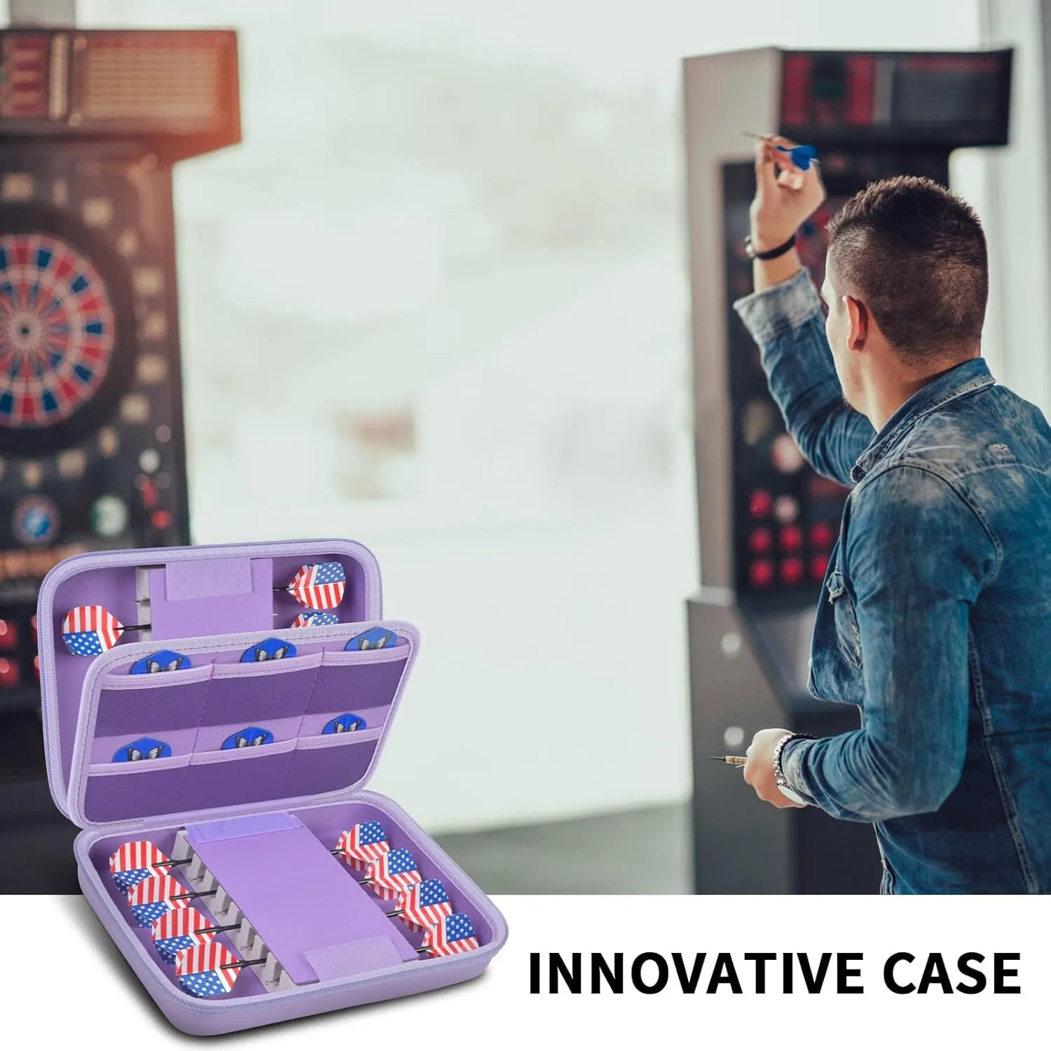 GWCASE Dart Case for 16 Steel and Soft Tip Darts, Carrying Storage Holder Fits for Tips, Shafts, Flights (Box Only)-Purple