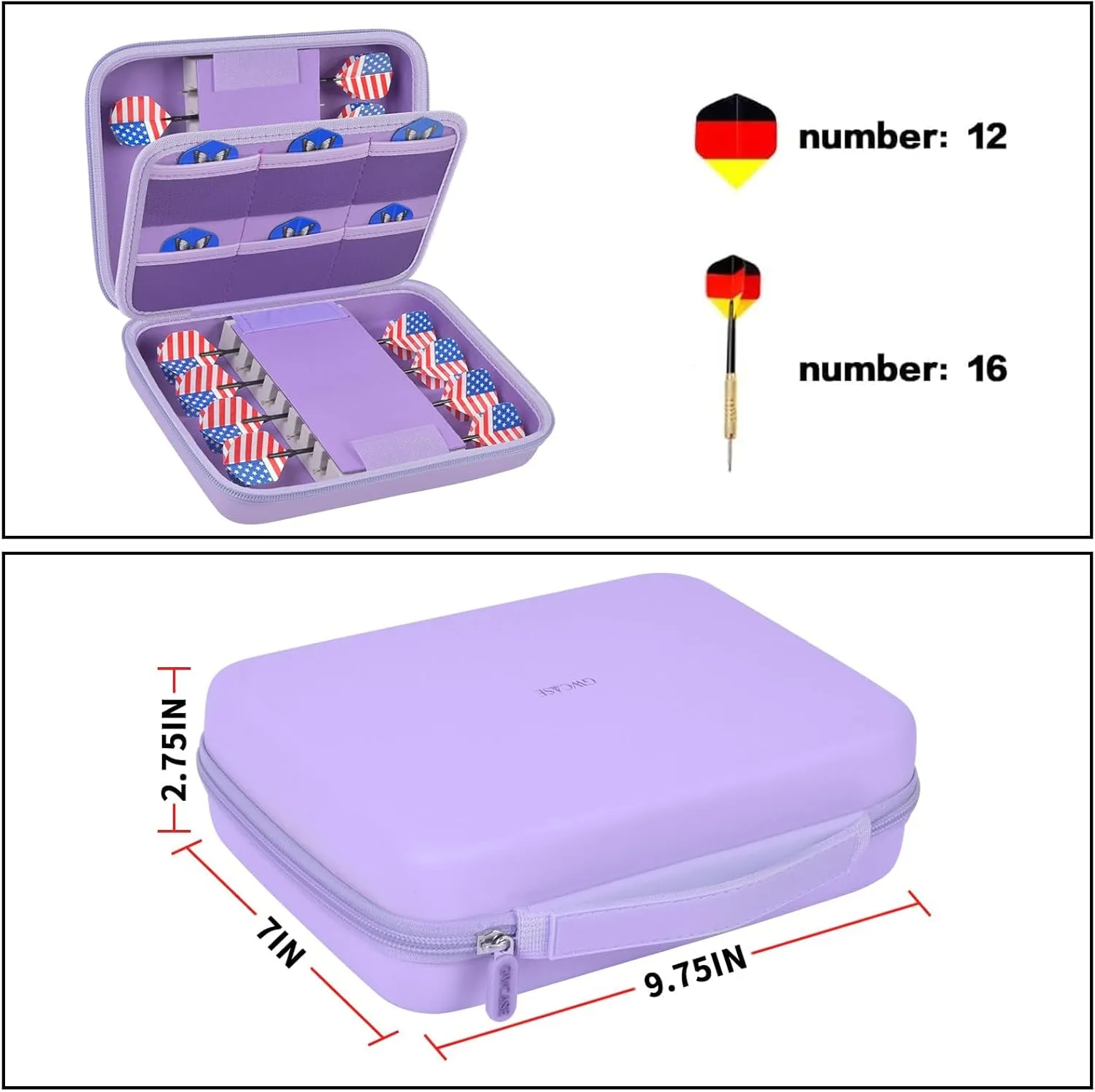 GWCASE Dart Case for 16 Steel and Soft Tip Darts, Carrying Storage Holder Fits for Tips, Shafts, Flights (Box Only)-Purple