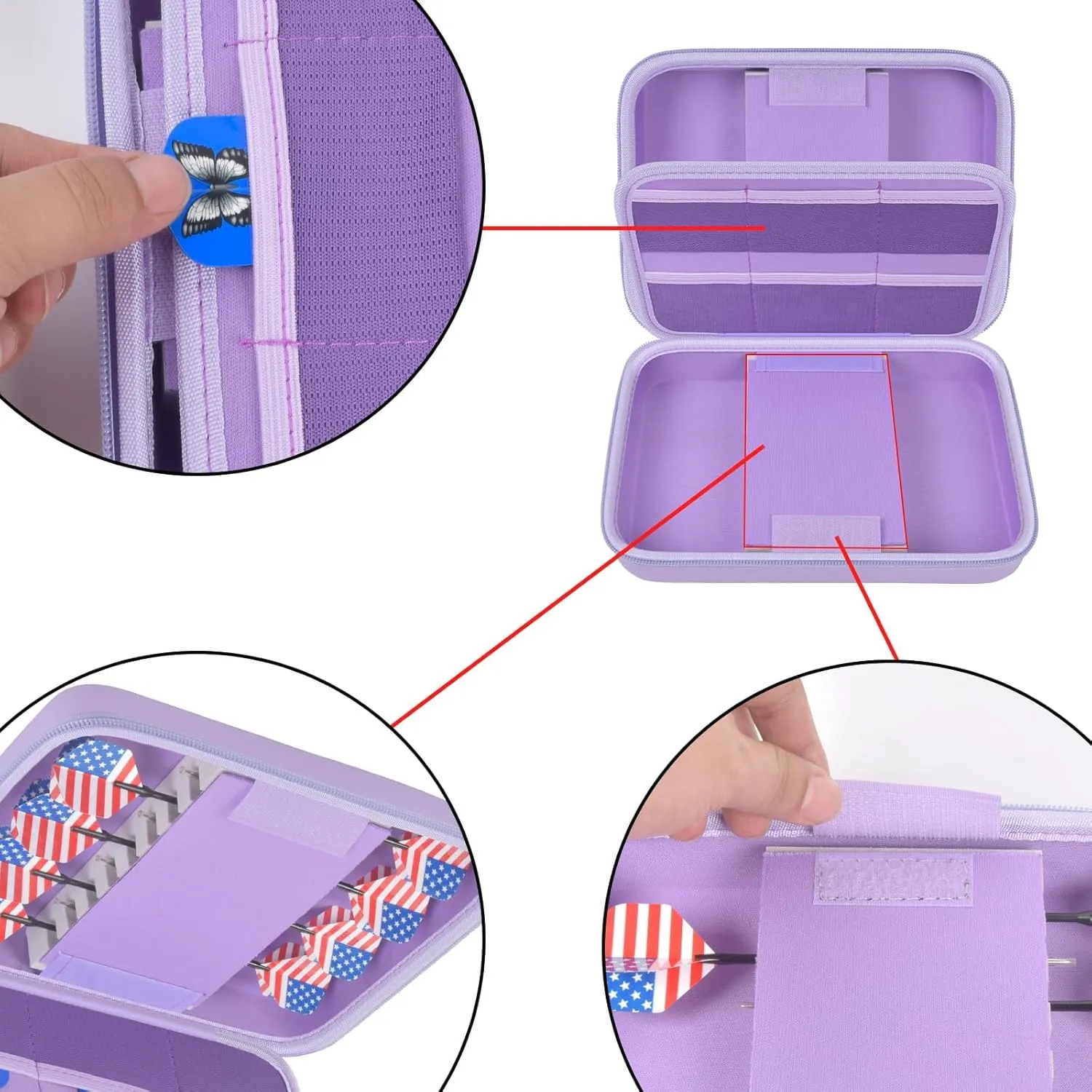 GWCASE Dart Case for 16 Steel and Soft Tip Darts, Carrying Storage Holder Fits for Tips, Shafts, Flights (Box Only)-Purple