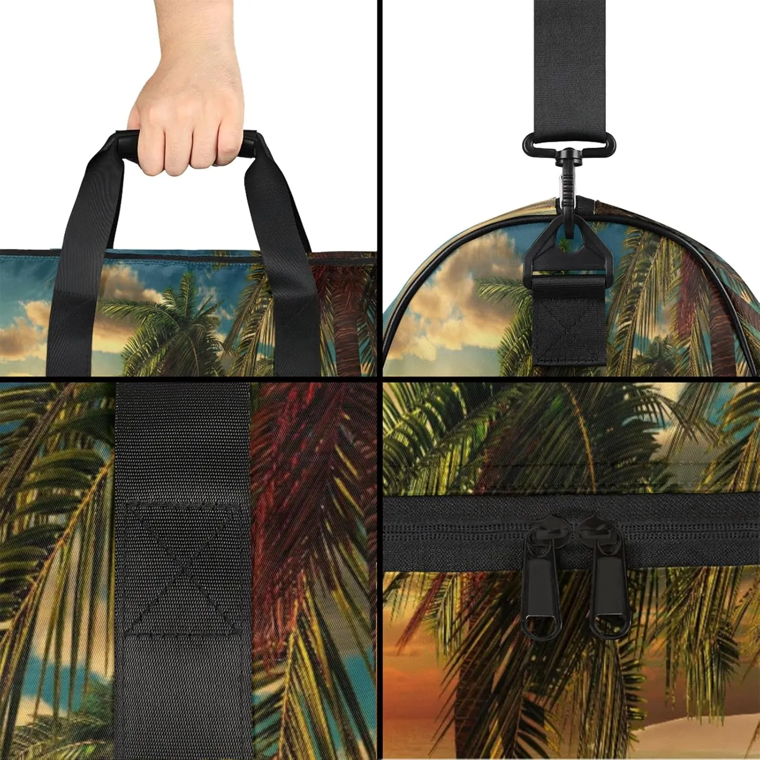 Gym Bag for Women Men Palm Tree Sunset Beach Travel Duffle Bag with Shoe Compartment Waterproof Sports Tote Bags Large Overnight Weekender Bags for Travel Swimming Gym Yoga Dance