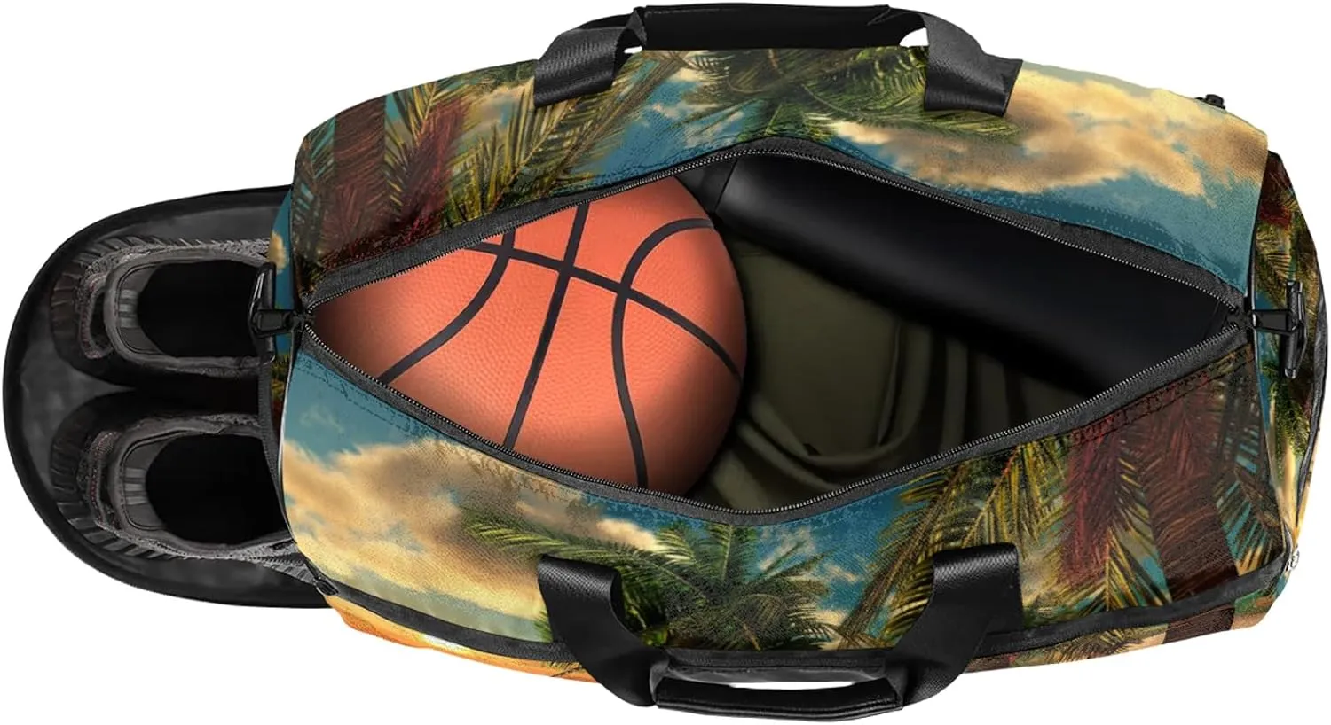 Gym Bag for Women Men Palm Tree Sunset Beach Travel Duffle Bag with Shoe Compartment Waterproof Sports Tote Bags Large Overnight Weekender Bags for Travel Swimming Gym Yoga Dance