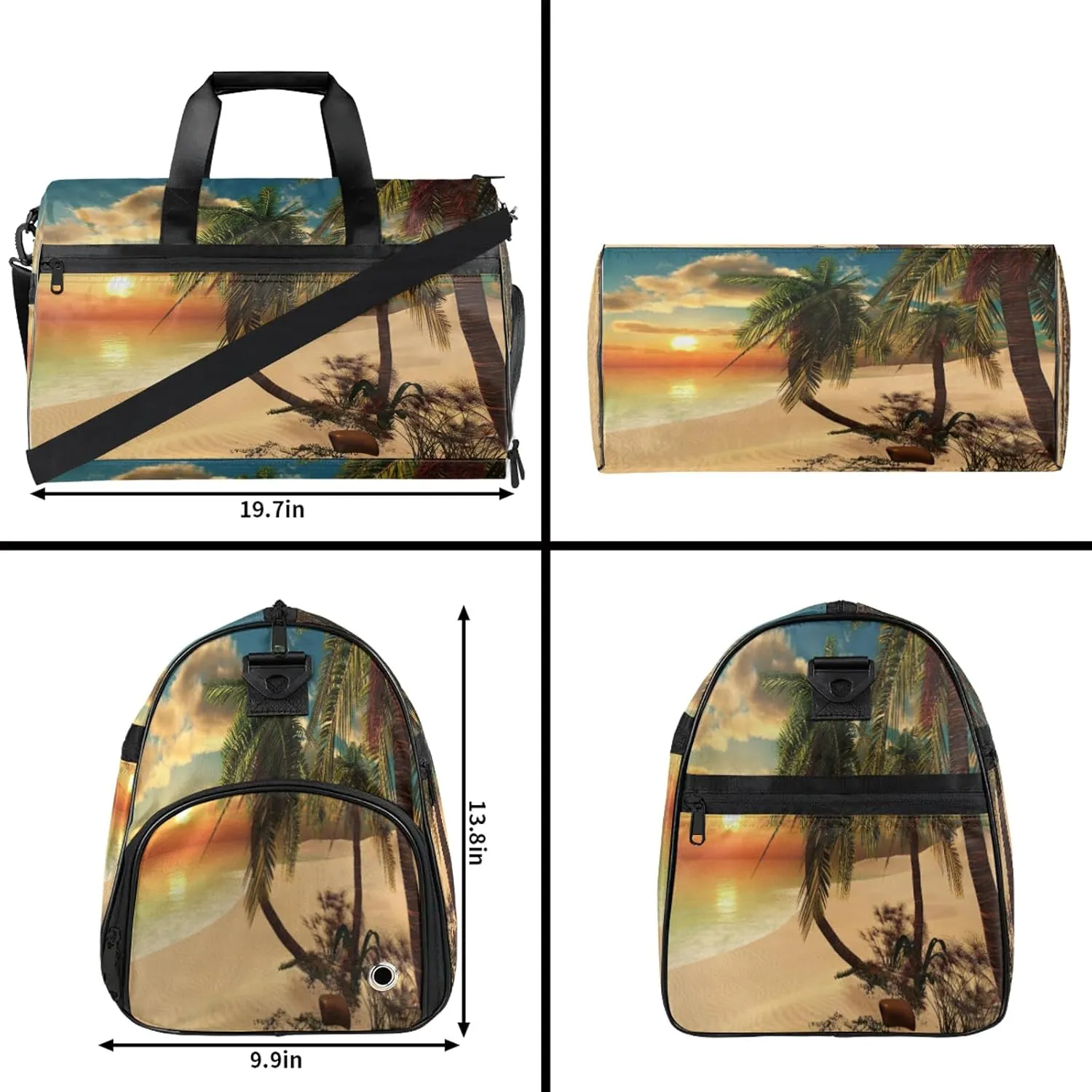 Gym Bag for Women Men Palm Tree Sunset Beach Travel Duffle Bag with Shoe Compartment Waterproof Sports Tote Bags Large Overnight Weekender Bags for Travel Swimming Gym Yoga Dance