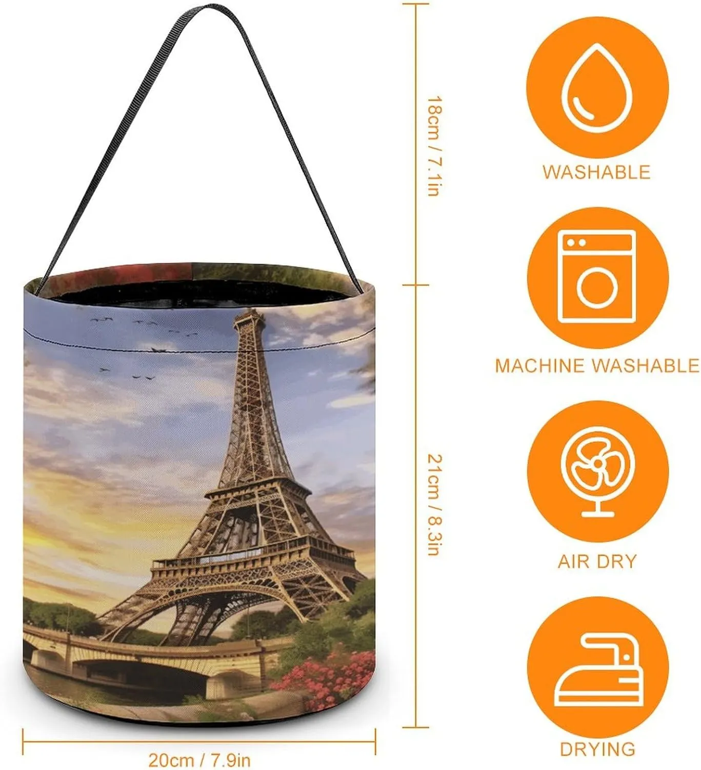 Halloween Candy Bucket,Halloween Trick Or Treat Bags,Eiffel Tower Paris Printed Collapsible Reusable Candy Basket