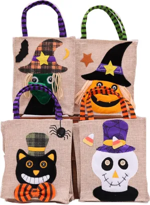 Halloween Decorations 4pcs Halloween Tote Bags with Handles Trick or Treat Halloween Party Favors, Non-Woven Bags, Gift Bags for Chrilden Girls Boys
