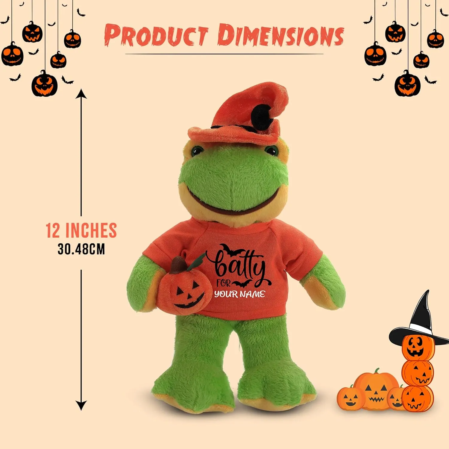 Halloween Stuffed Animal Plush Toys with Hat | Pumpkin- Too Cute to Spook-Gift for Her Gift for Him 12 inch (Frog)