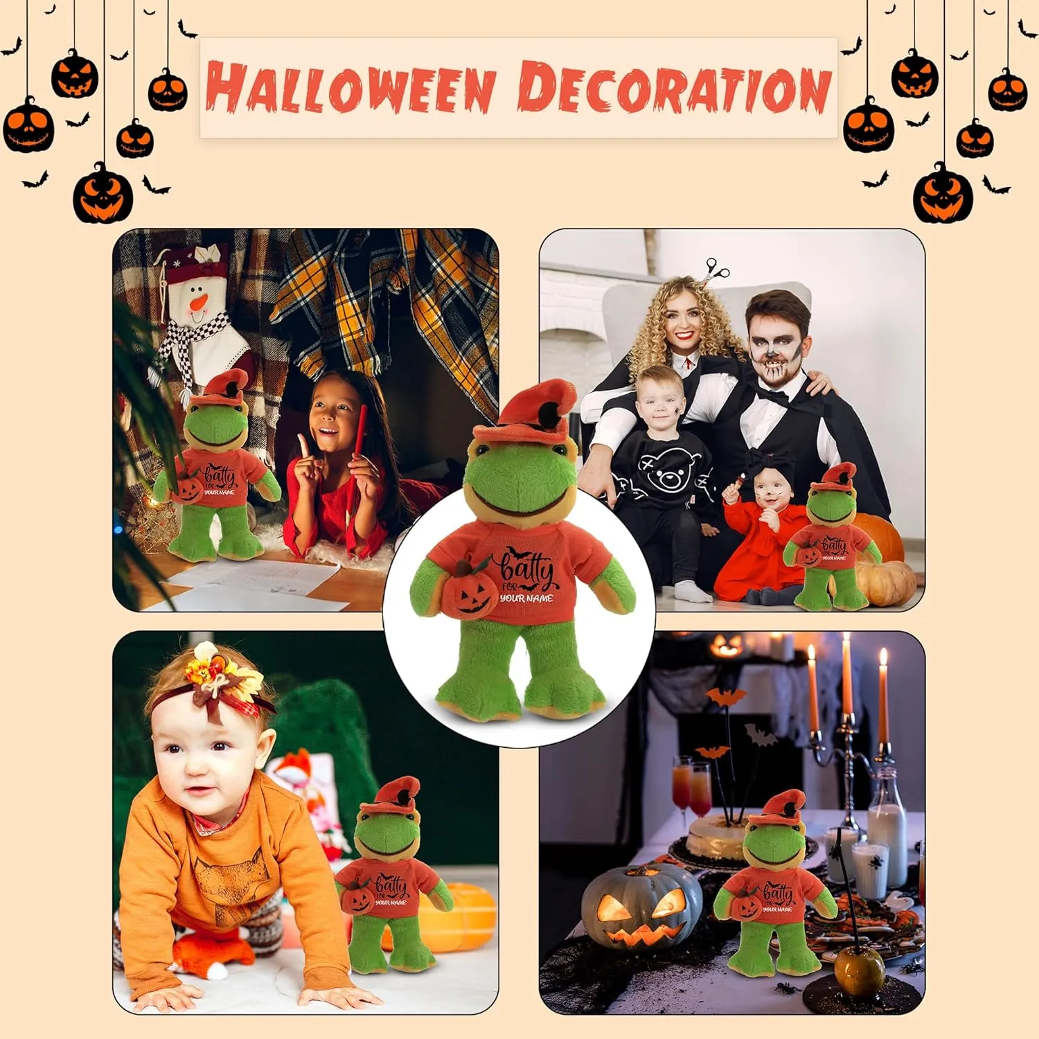 Halloween Stuffed Animal Plush Toys with Hat | Pumpkin- Too Cute to Spook-Gift for Her Gift for Him 12 inch (Frog)