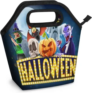 Halloween Topic Lunch Tote Bag Reusable Insulated Lunch Box for Women Men Soft Lightweight Leakproof Portable Meal Prep Bags for Work Office Picnic Travel Beach