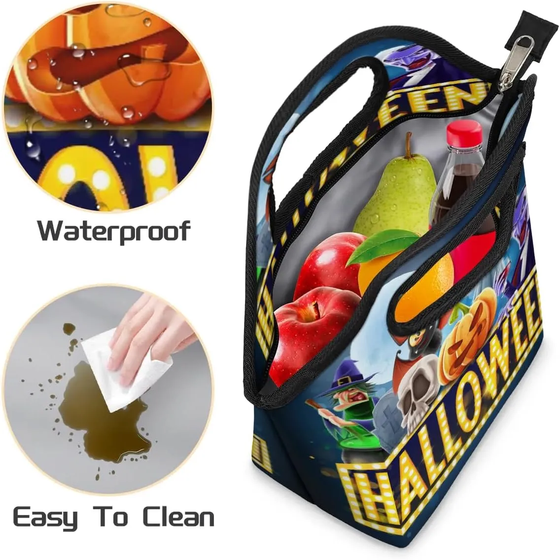 Halloween Topic Lunch Tote Bag Reusable Insulated Lunch Box for Women Men Soft Lightweight Leakproof Portable Meal Prep Bags for Work Office Picnic Travel Beach