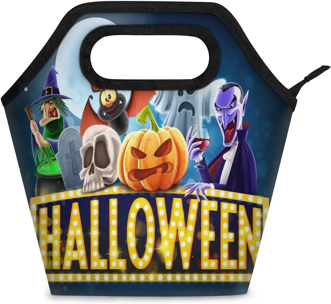 Halloween Topic Lunch Tote Bag Reusable Insulated Lunch Box for Women Men Soft Lightweight Leakproof Portable Meal Prep Bags for Work Office Picnic Travel Beach