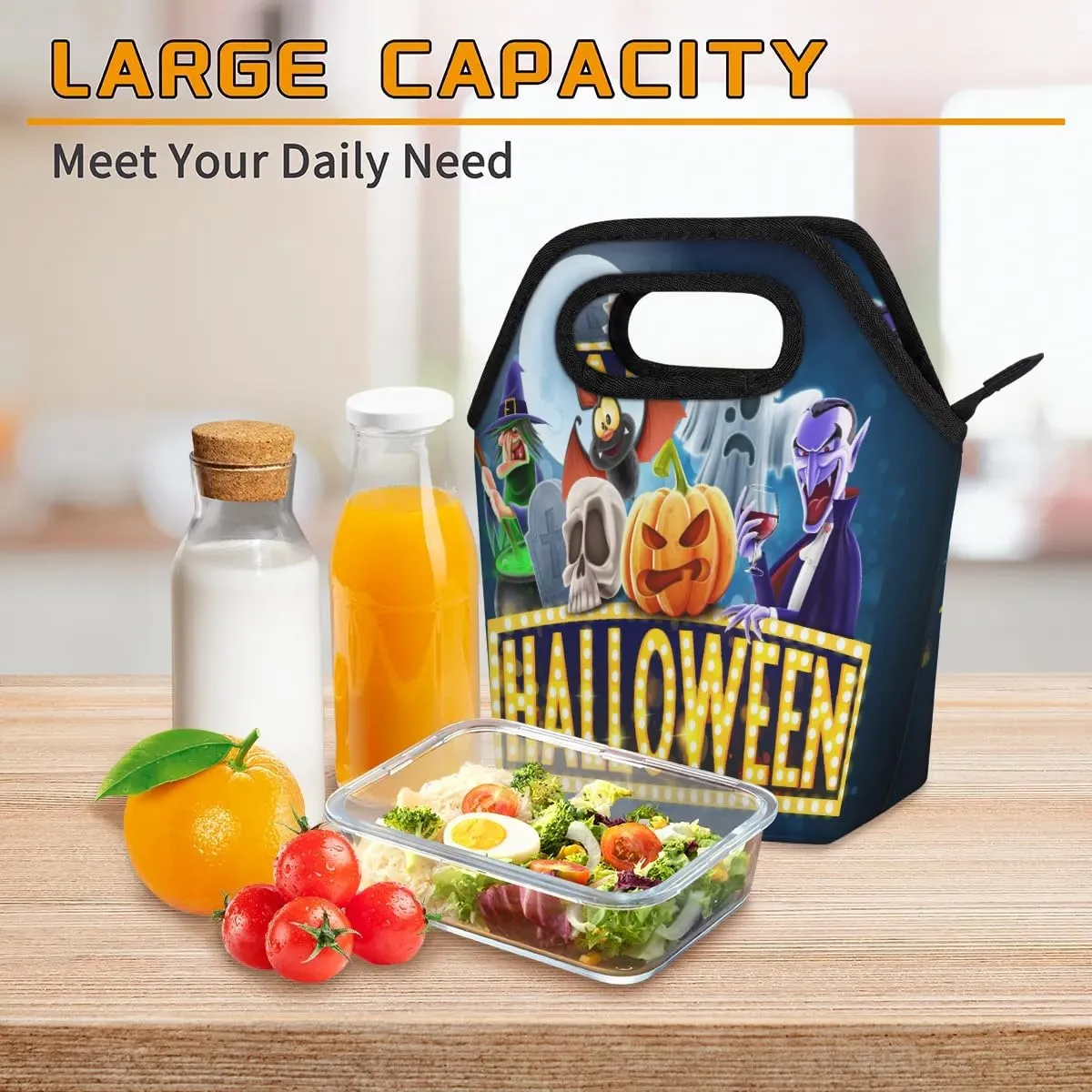 Halloween Topic Lunch Tote Bag Reusable Insulated Lunch Box for Women Men Soft Lightweight Leakproof Portable Meal Prep Bags for Work Office Picnic Travel Beach