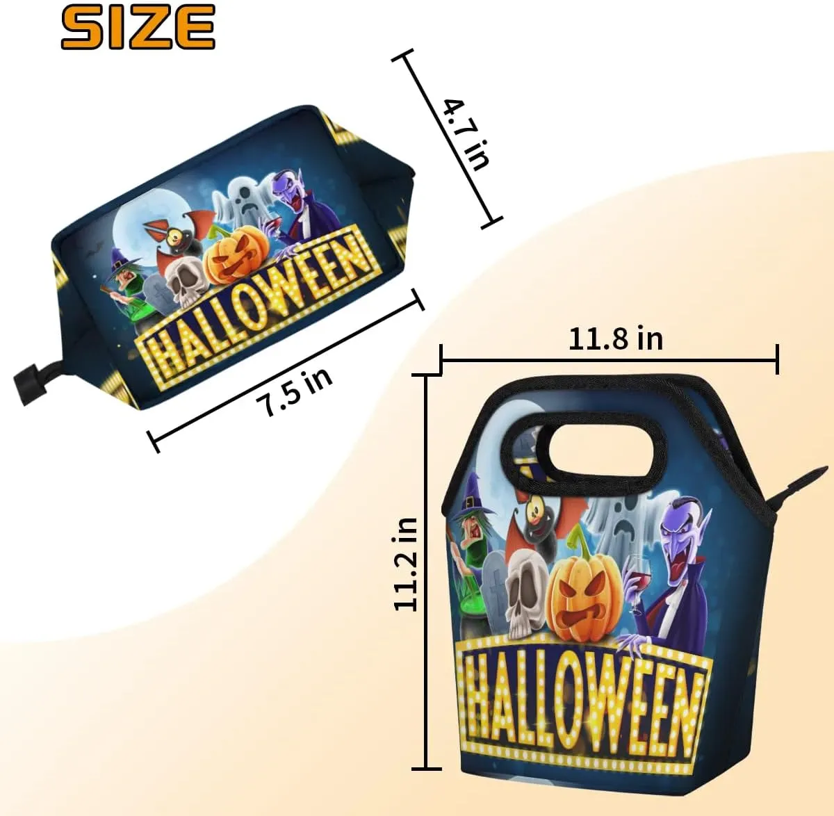 Halloween Topic Lunch Tote Bag Reusable Insulated Lunch Box for Women Men Soft Lightweight Leakproof Portable Meal Prep Bags for Work Office Picnic Travel Beach