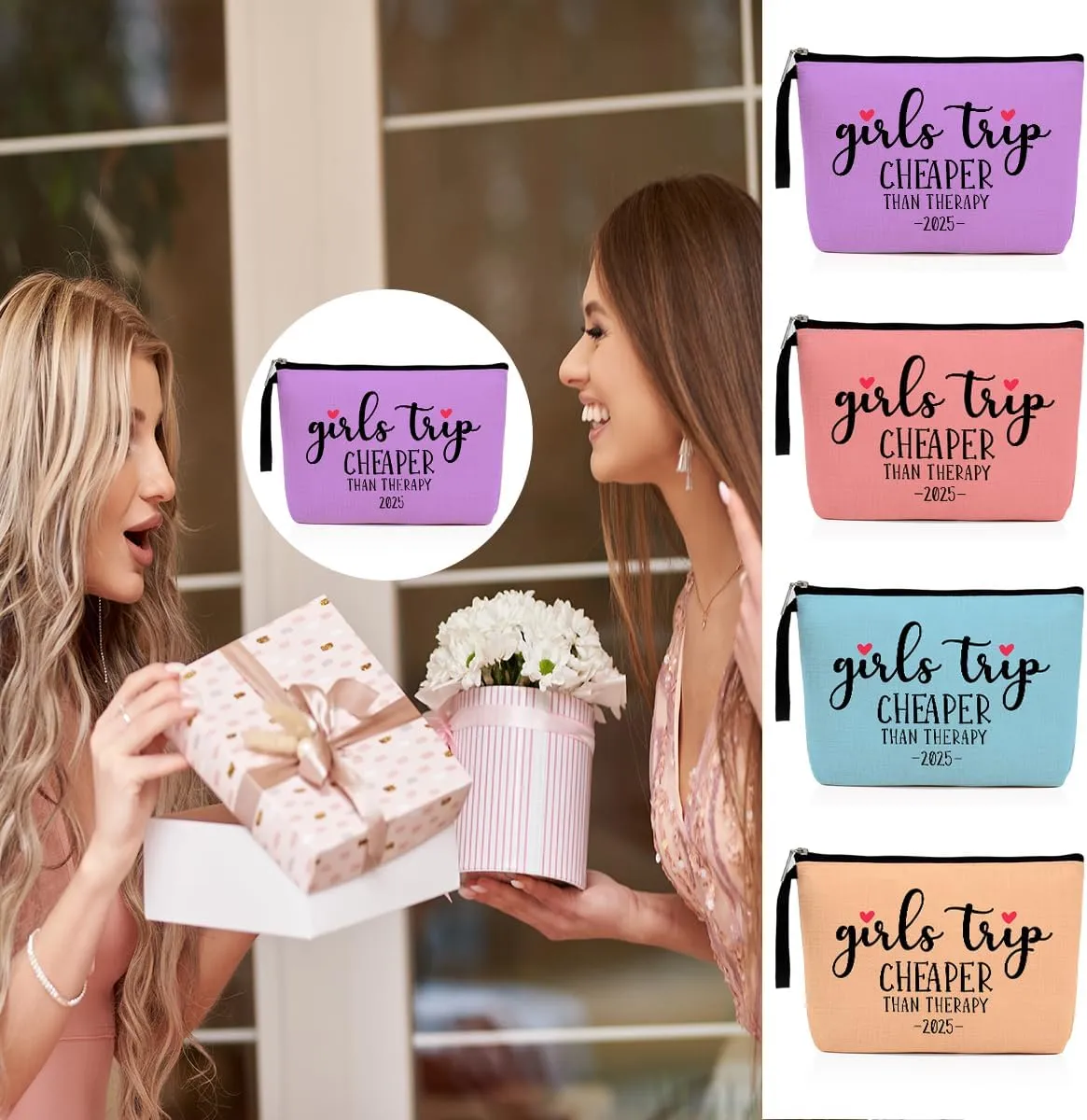 Hanamiya Na 4Pcs Girls Trip Favors Weekend Bag Funny Makeup Bag Friendship Gifts Weekender Bags for Women Bride Cosmetic Bag Zipper Pouch Wedding Bachelorette Party