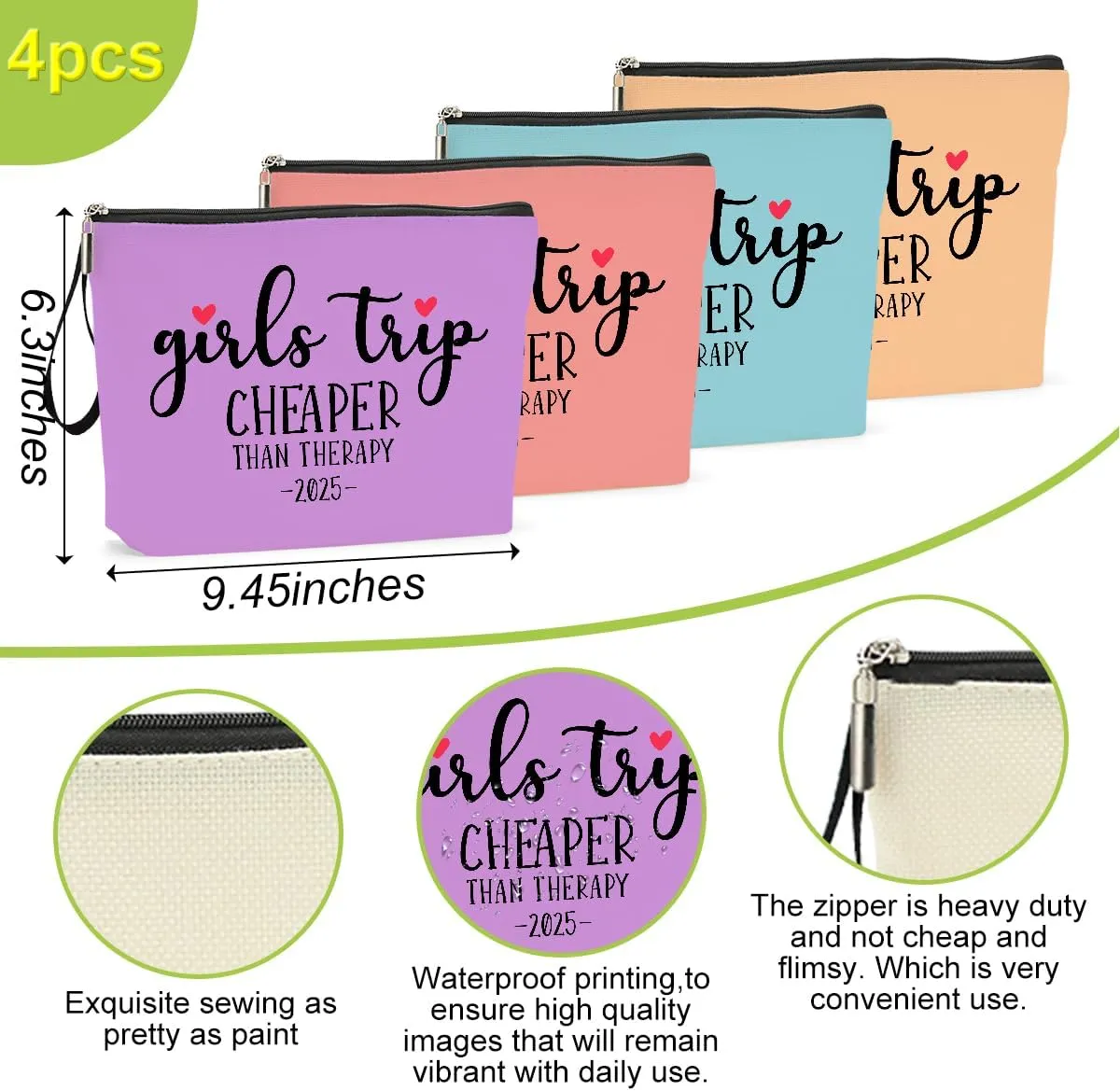 Hanamiya Na 4Pcs Girls Trip Favors Weekend Bag Funny Makeup Bag Friendship Gifts Weekender Bags for Women Bride Cosmetic Bag Zipper Pouch Wedding Bachelorette Party
