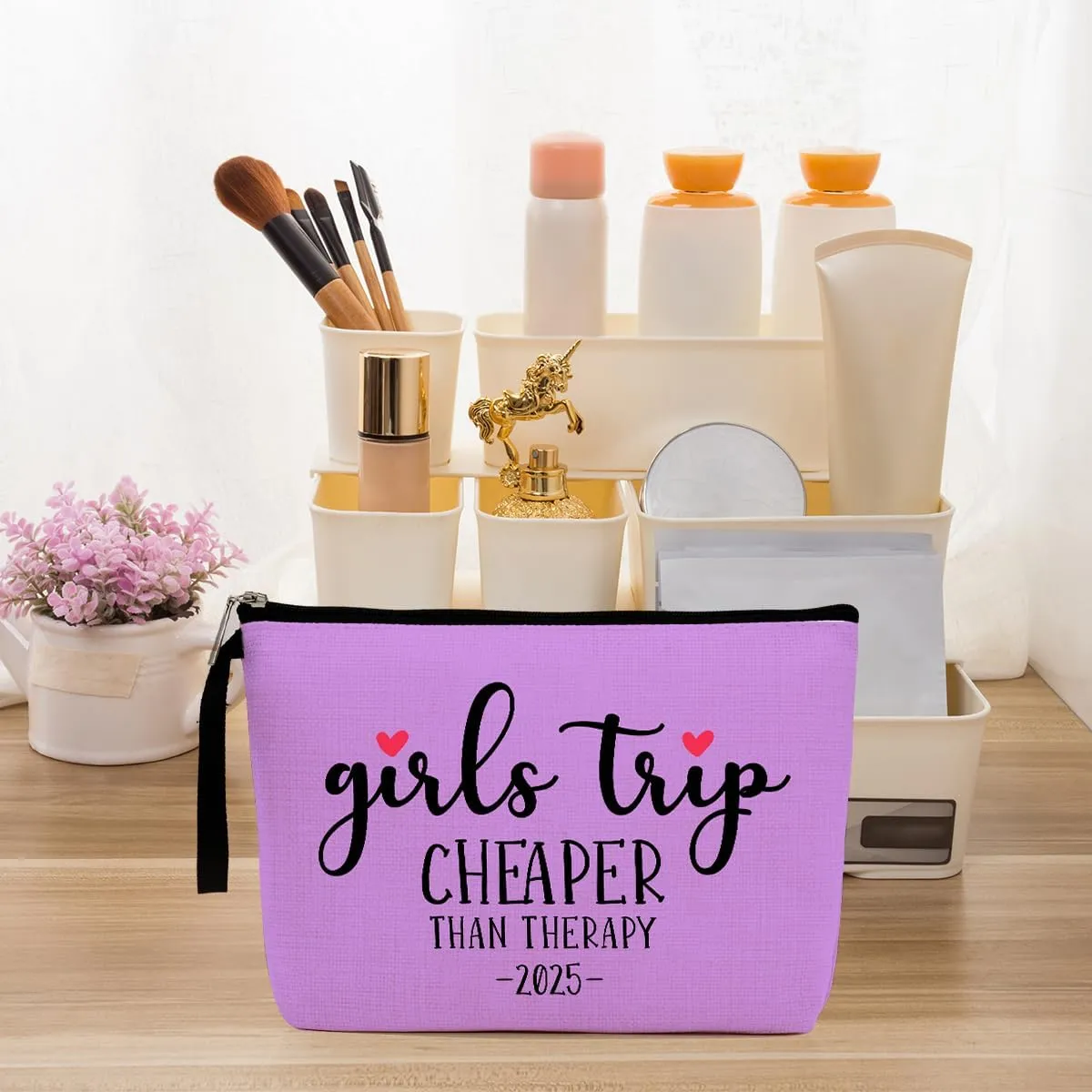 Hanamiya Na 4Pcs Girls Trip Favors Weekend Bag Funny Makeup Bag Friendship Gifts Weekender Bags for Women Bride Cosmetic Bag Zipper Pouch Wedding Bachelorette Party