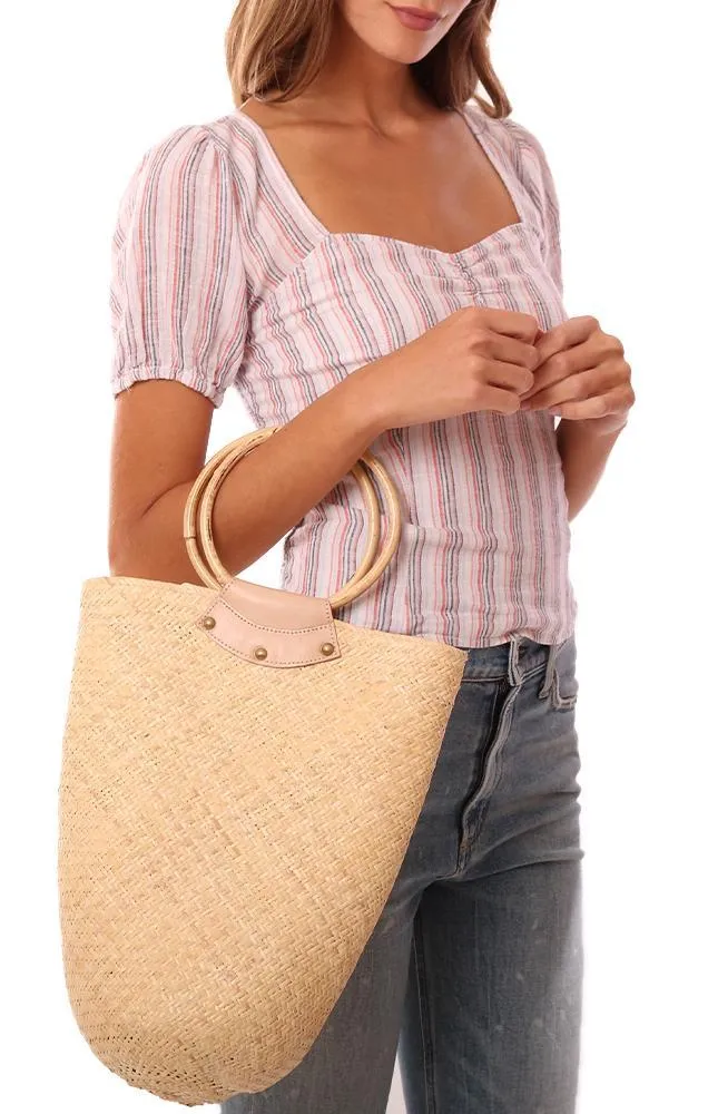 Handbags Woven Straw Bamboo Handle Natural Tote Bag