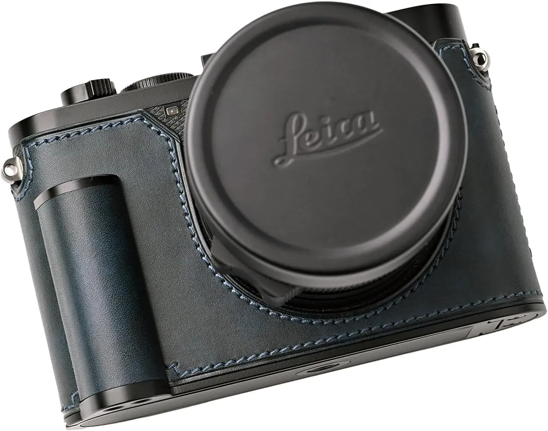 Handmade Genuine Leather Camera Case for Leica Q3/Leica Q3 Camera Case/Leica Q3 Case/Q3 Case - Top Layer Cowhide Body   Metal Base Plate   Hand Shank Design (Museum-c-Blue)