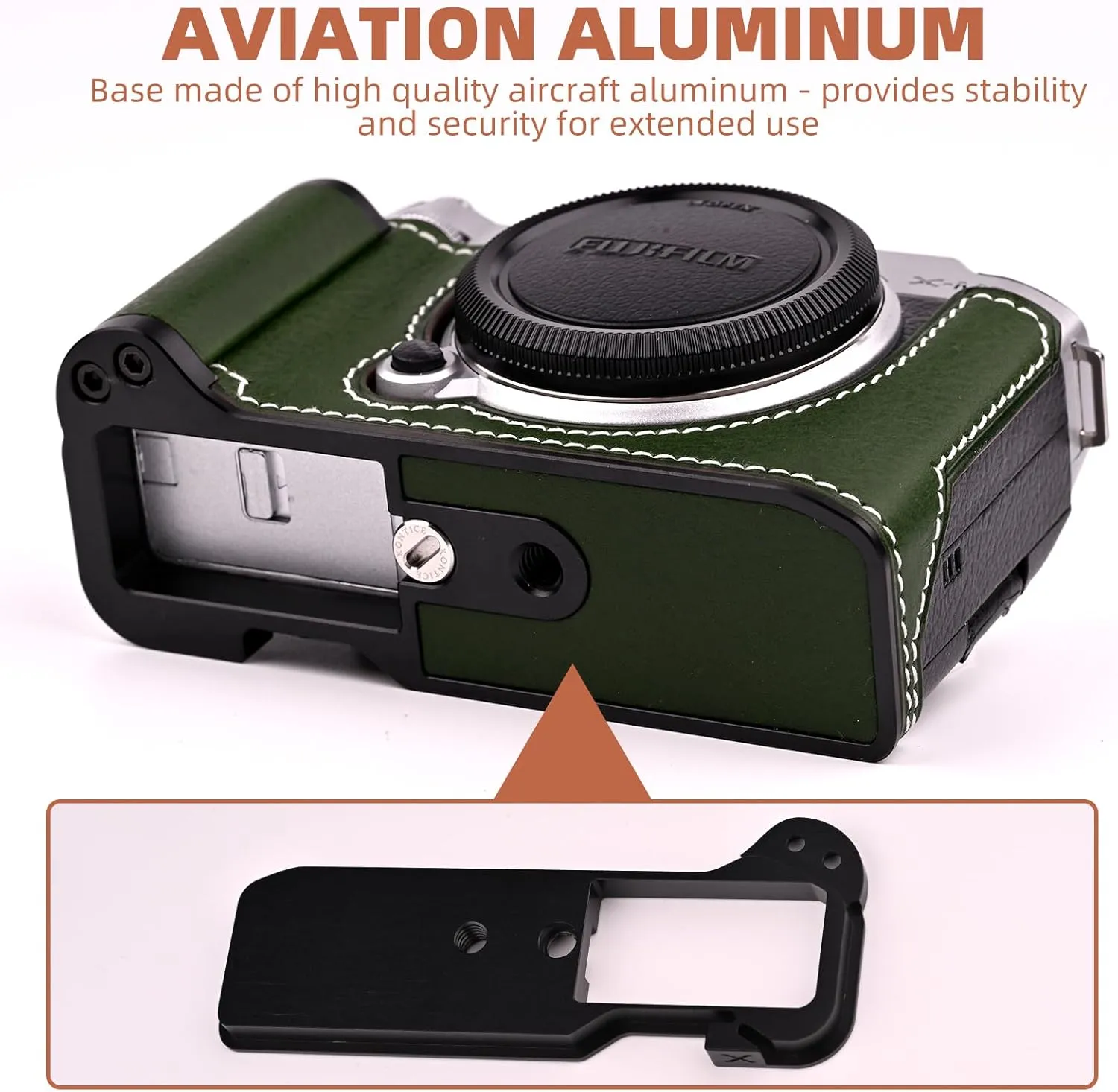 Handmade Genuine Leather Camera Half Case for Fujifilm X-M5/Fujifilm X-M5 Camera Case/Fujifilm X-M5 Case - Top Layer Cowhide Body   Metal Base Plate  Hand Shank Design (Green M-BOX)