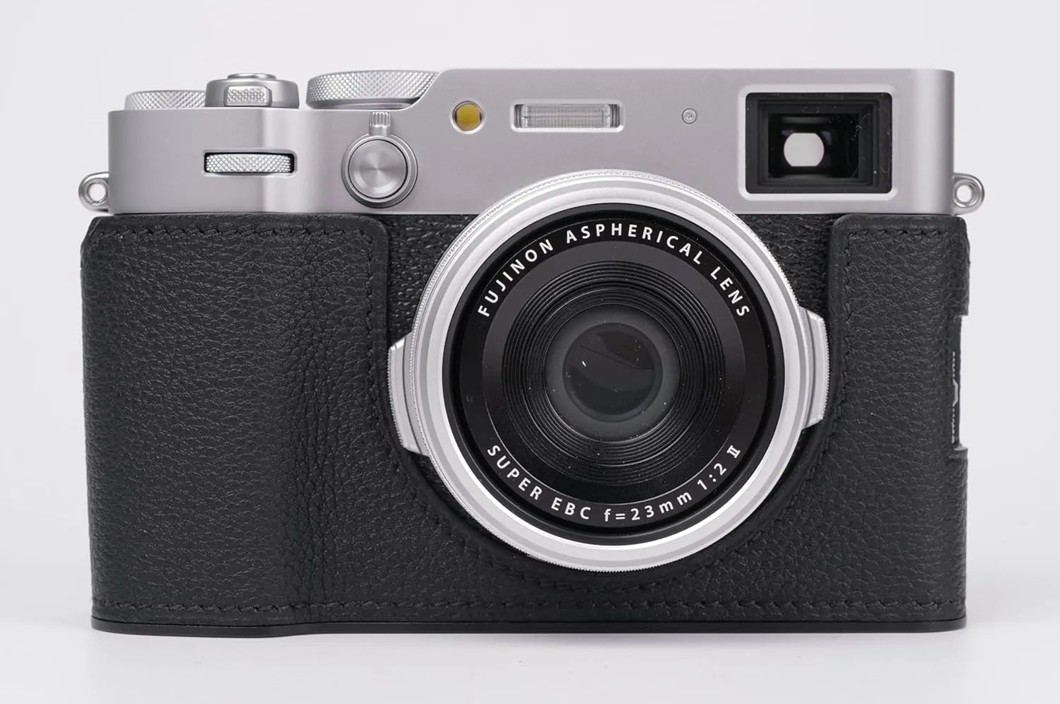 Handmade Genuine Leather Camera Half Case for Fujifilm X100VI - Top Layer Cowhide Body   Metal Base Plate - Hand Shank Free Design (Black)