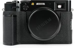 Handmade Genuine Leather Camera Half Case for Fujifilm X100VI/Fujifilm X100VI Case - Top Layer Cowhide Body   hand sewn saddle stitch   Metal Base Plate   Hand Shank free 4-in-1 Design (Black)