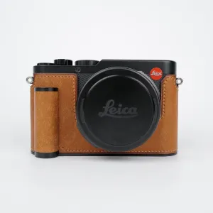 Handmade Genuine Leather Camera Half Case for Leica D-Lux 8 Camera Case/Leica D-Lux 8 Case-Top Layer Cowhide Body   Hand Sewn Saddle Stitch   Metal Base Plate   Hand Shank(Yellowish-Brown)