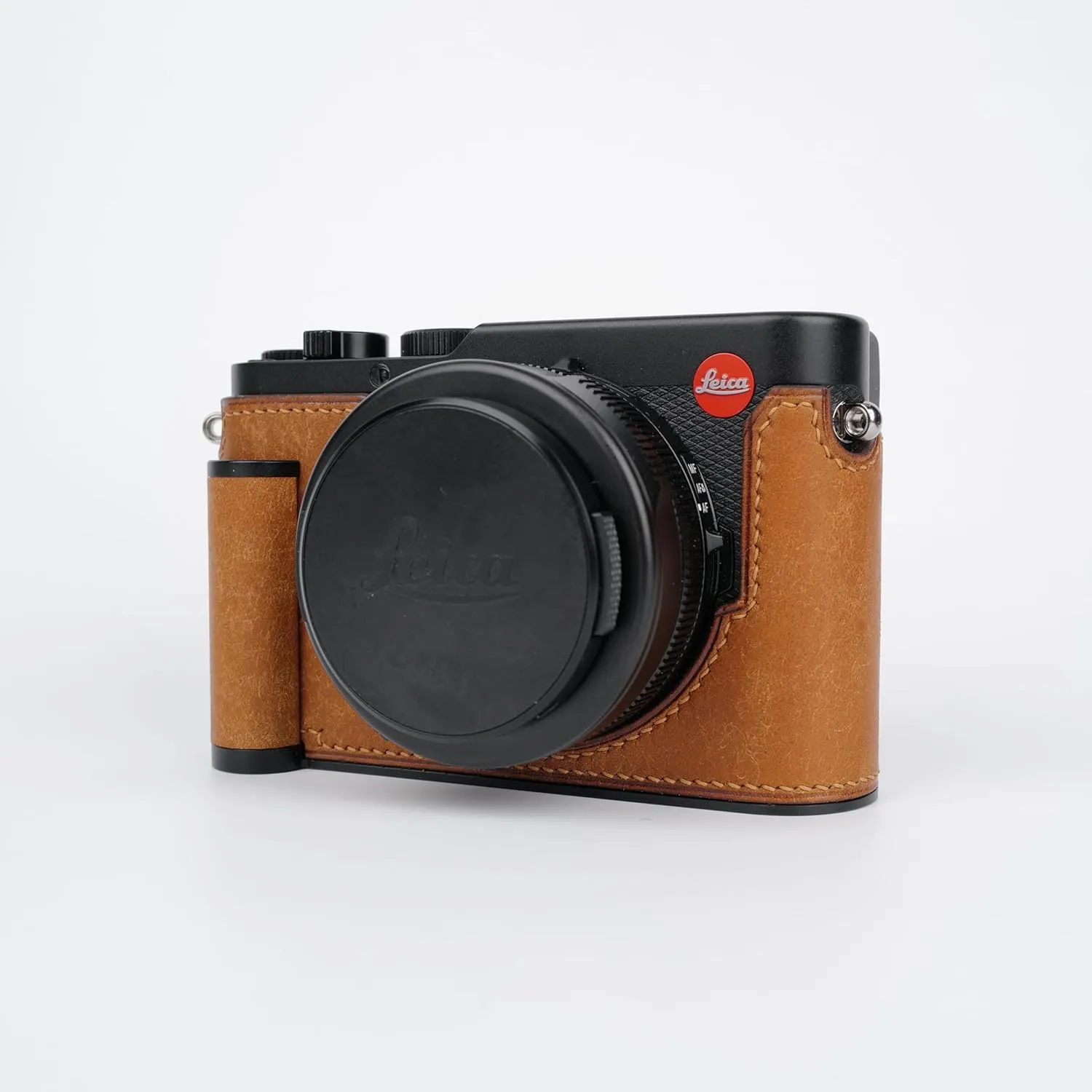 Handmade Genuine Leather Camera Half Case for Leica D-Lux 8 Camera Case/Leica D-Lux 8 Case-Top Layer Cowhide Body   Hand Sewn Saddle Stitch   Metal Base Plate   Hand Shank(Yellowish-Brown)