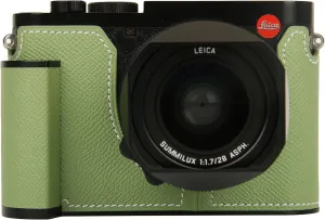 Handmade Genuine Leather Camera Half Case for Leica Q2/Leica Q2 Case - Top Layer Cowhide Body   Metal Base Plate - Hand Shank Design (Vert Criquet)