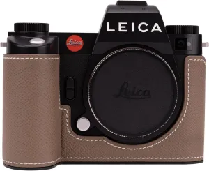Handmade Genuine Leather Camera Half Case for Leica SL3/Leica SL3s Case - Top Layer Cowhide Body   Metal Base Plate - Hand Shank Design (Etoupe Gray)