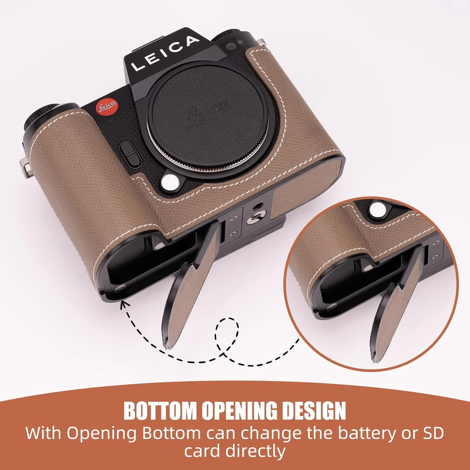 Handmade Genuine Leather Camera Half Case for Leica SL3/Leica SL3s Case - Top Layer Cowhide Body   Metal Base Plate - Hand Shank Design (Etoupe Gray)