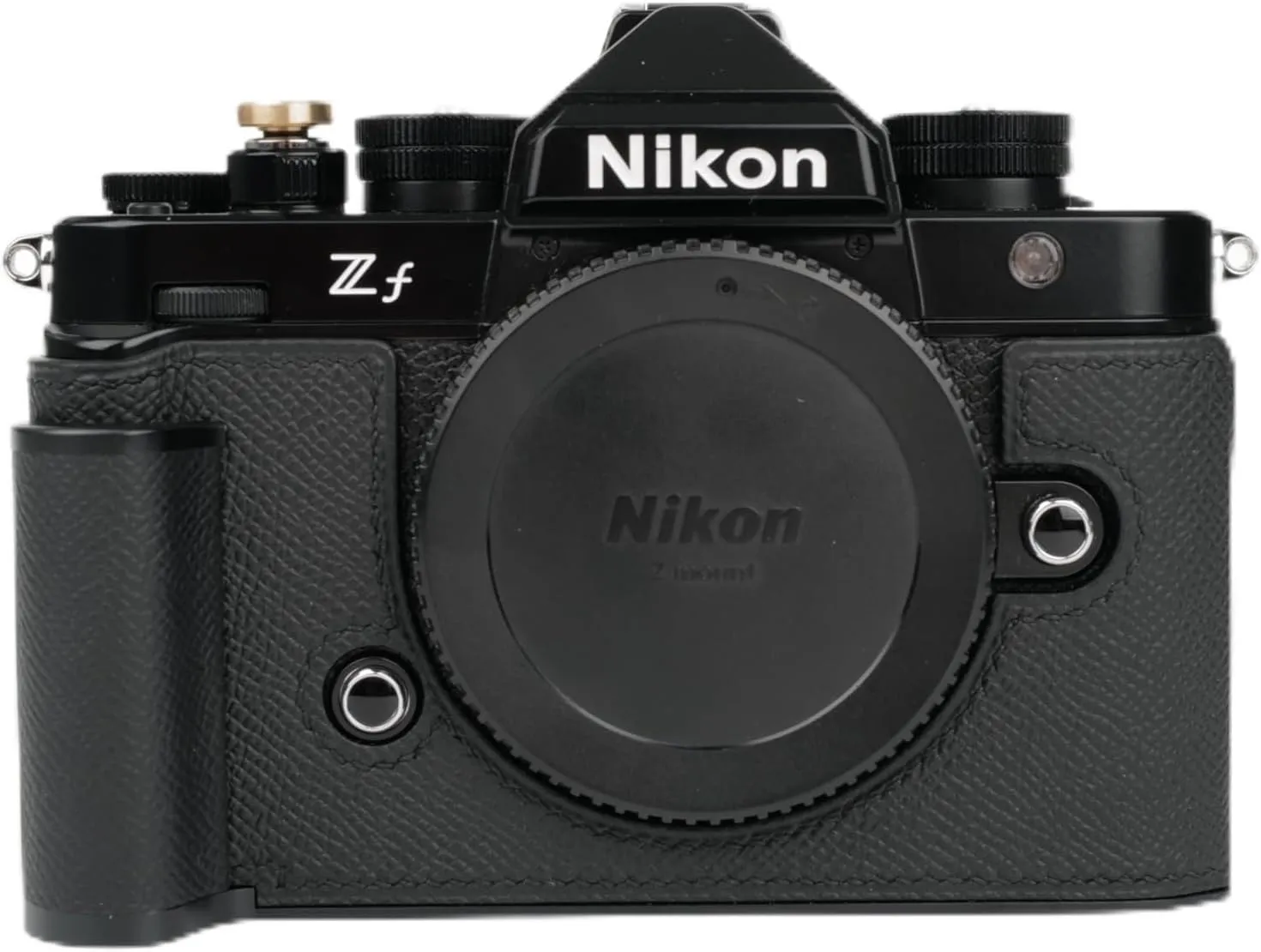 Handmade Genuine Leather Camera Half Case for Nikon ZF/Nikon ZF Camera Case - Top Layer Cowhide Body   Hand sewn saddle stitch   Metal Base Plate (Black)