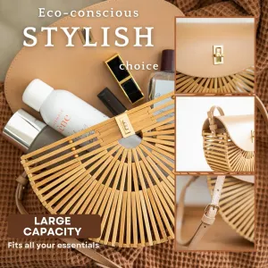 Handwoven Bamboo Bag Summer Straw Purse Crossbody Bags for Women Natural Handmade Beach Bamboo Purse with Leather Strap