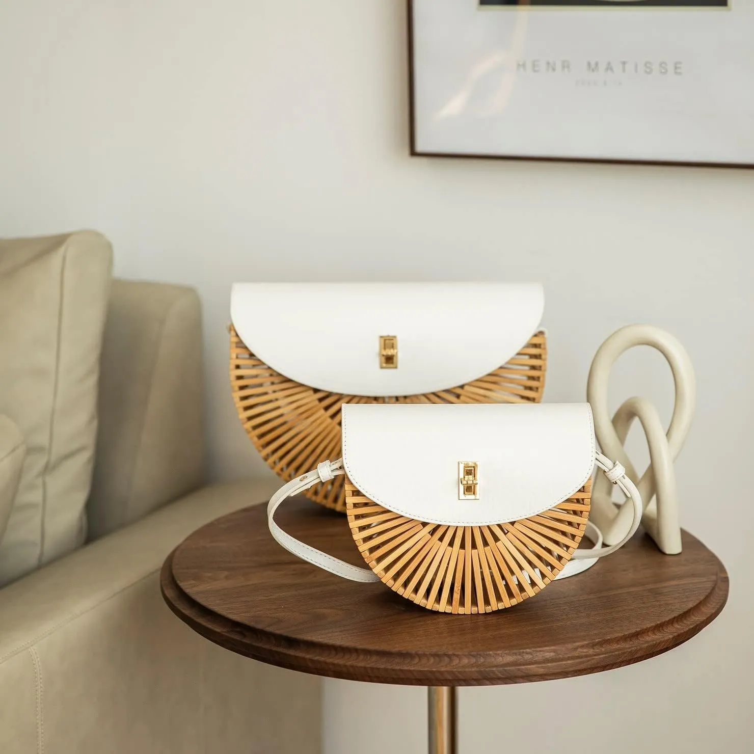 Handwoven Bamboo Bag Summer Straw Purse Crossbody Bags for Women Natural Handmade Beach Bamboo Purse with Leather Strap