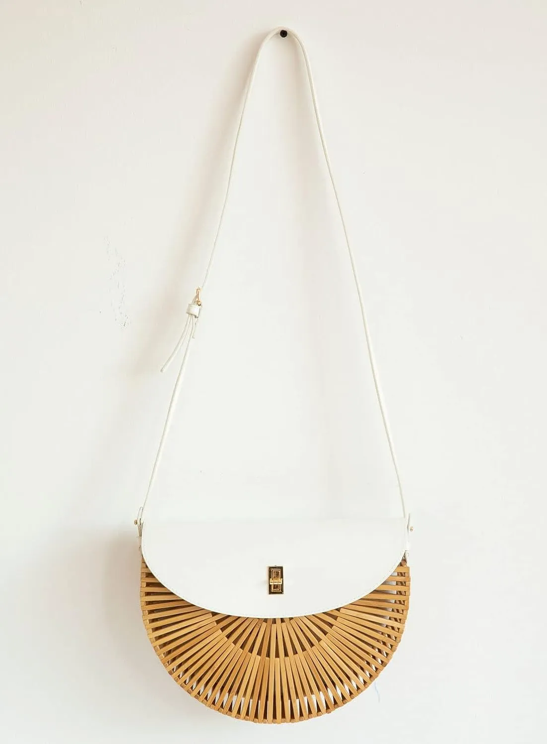 Handwoven Bamboo Bag Summer Straw Purse Crossbody Bags for Women Natural Handmade Beach Bamboo Purse with Leather Strap