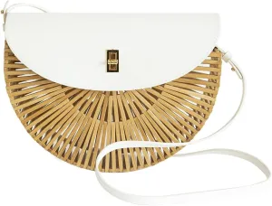 Handwoven Bamboo Bag Summer Straw Purse Crossbody Bags for Women Natural Handmade Beach Bamboo Purse with Leather Strap