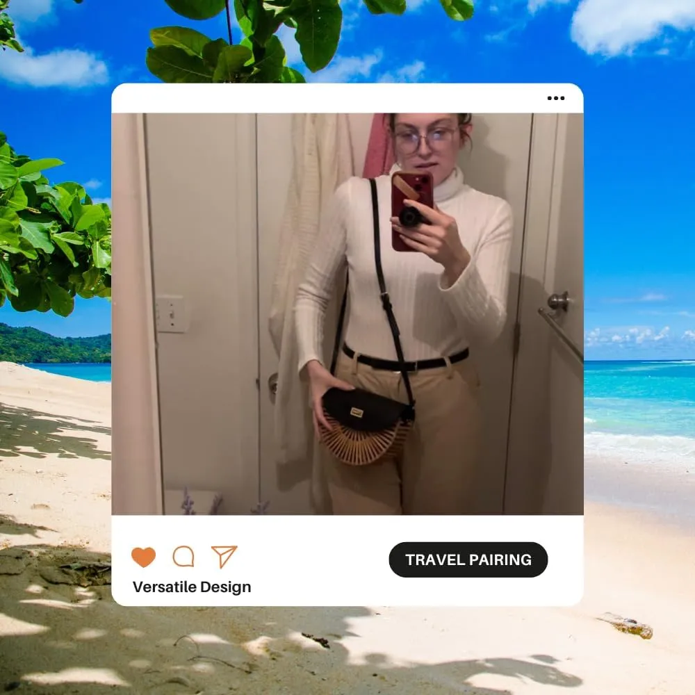 Handwoven Bamboo Bag Summer Straw Purse Crossbody Bags for Women Natural Handmade Beach Bamboo Purse with Leather Strap