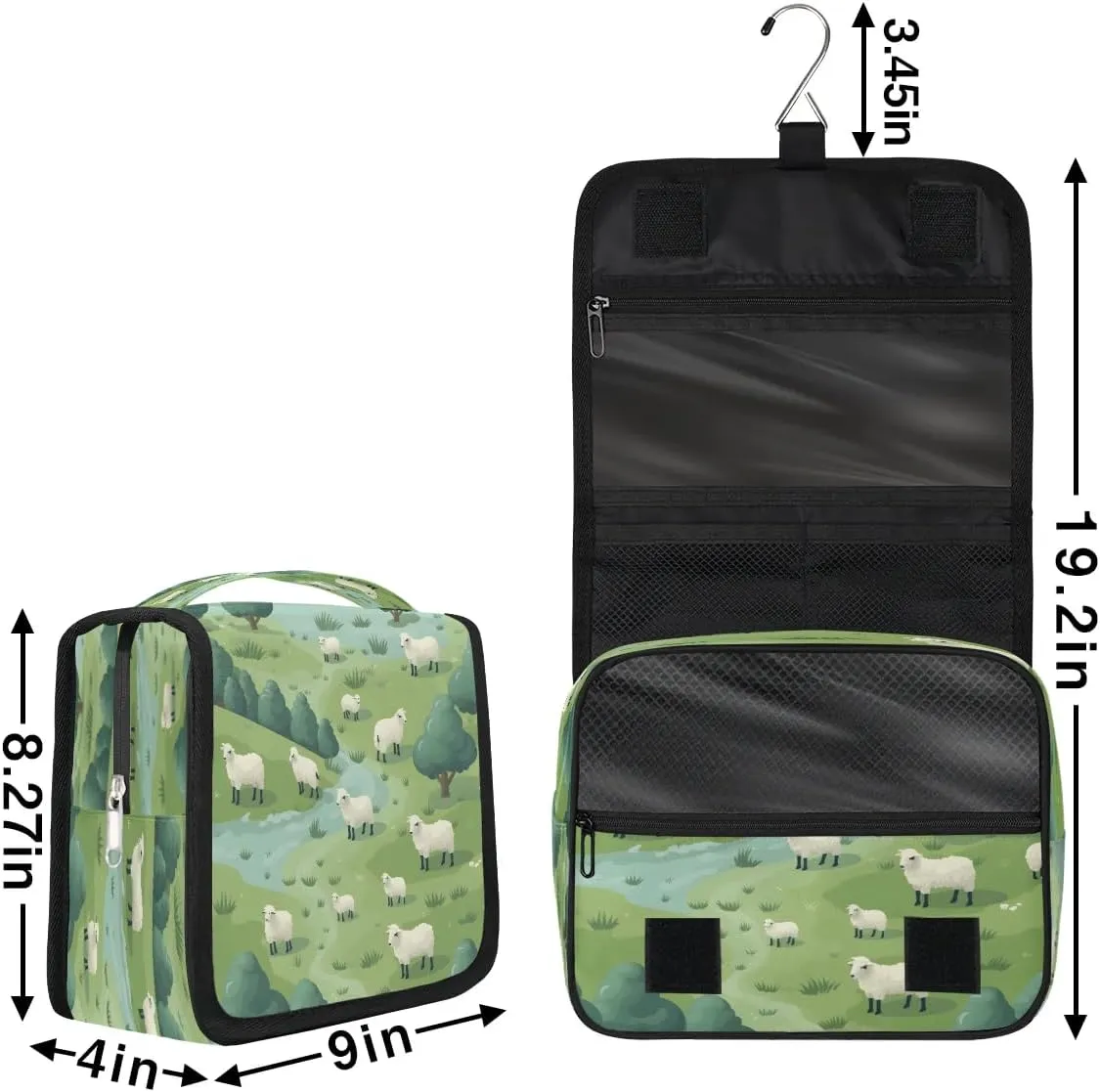 Hanging Travel Toiletry Bag Grassland Sheep Toiletry Bags with Hanging Hook Portable Cosmetic Bag Makeup Organizer for Travel Business Trip