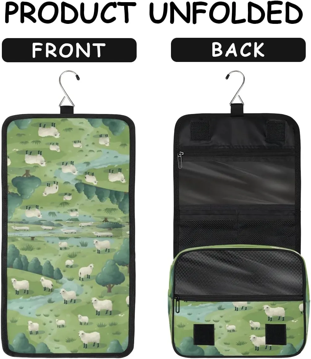 Hanging Travel Toiletry Bag Grassland Sheep Toiletry Bags with Hanging Hook Portable Cosmetic Bag Makeup Organizer for Travel Business Trip