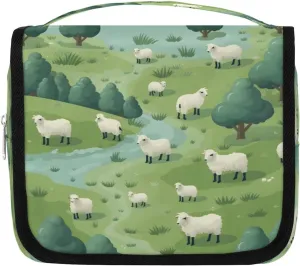 Hanging Travel Toiletry Bag Grassland Sheep Toiletry Bags with Hanging Hook Portable Cosmetic Bag Makeup Organizer for Travel Business Trip