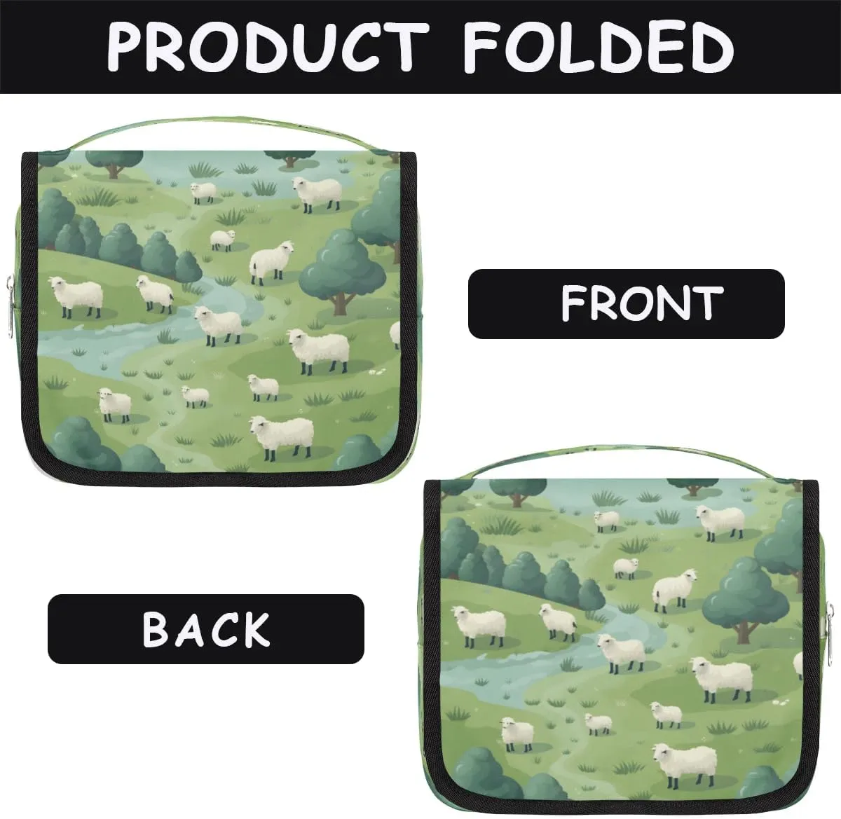 Hanging Travel Toiletry Bag Grassland Sheep Toiletry Bags with Hanging Hook Portable Cosmetic Bag Makeup Organizer for Travel Business Trip