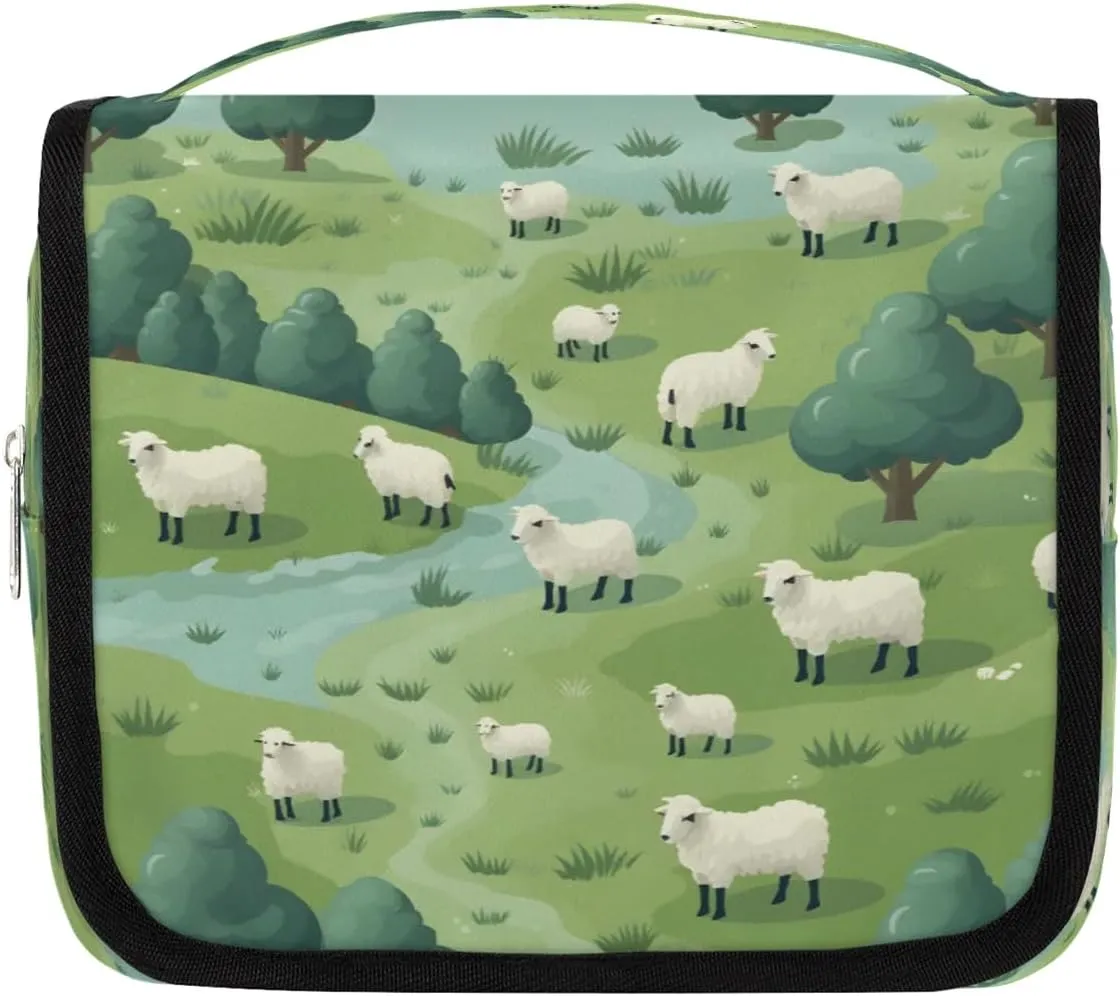 Hanging Travel Toiletry Bag Grassland Sheep Toiletry Bags with Hanging Hook Portable Cosmetic Bag Makeup Organizer for Travel Business Trip