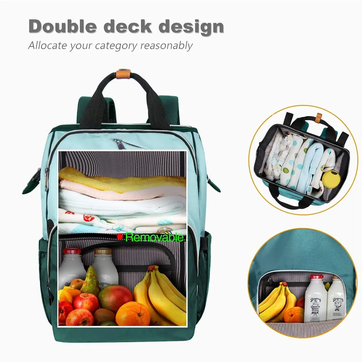 Hap Tim Baby Diaper Bag for Boys Girls, Large Backpack Diaper Bags with Double Compartments, Baby Registry Search Shower Gifts Stuff Newborn Must Haves, Green（7340-GR）