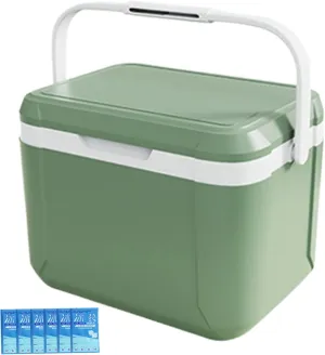 Hard Cooler with 6 Ice Pack 5L Insulated Cooler Box Portable PU Ice with Handle Heavy Duty for Drinks Food Camping Car, Green Camping Small