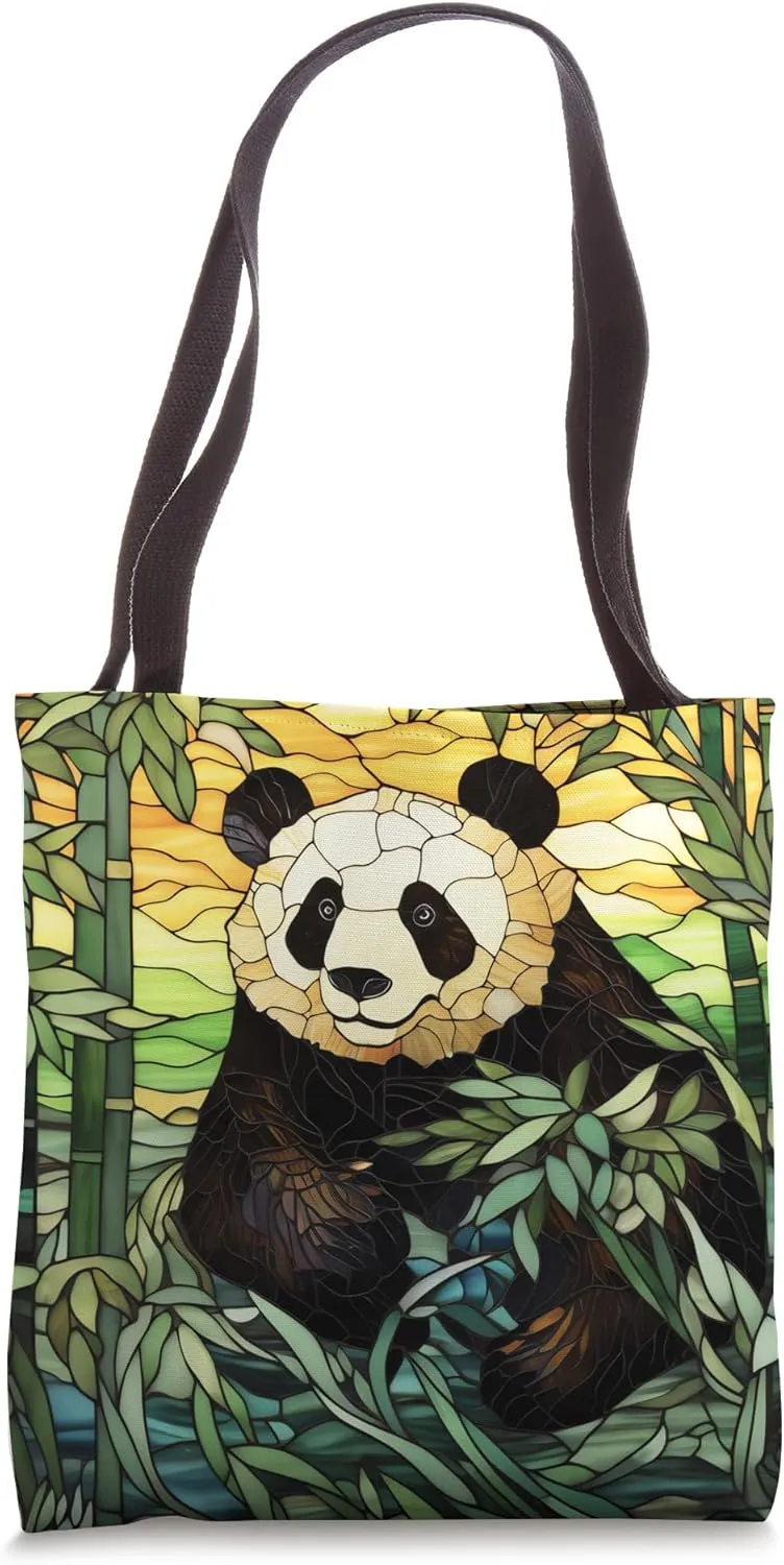 Harmonious Panorama Stained Glass Panda Reverie Tote Bag