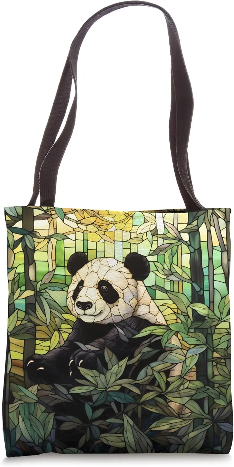 Harmonious Panorama Stained Glass Panda Reverie Tote Bag