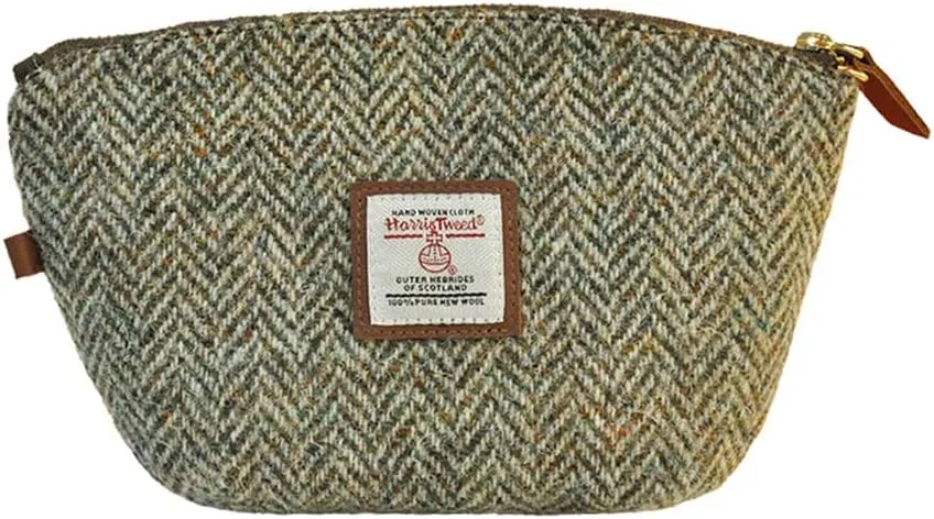 Harris Tweed Wool Small Cosmetic Bag, Compact Scottish Tartan Small Makeup Bag, Handmade Stain-Resistant Travel Pouch for Women （No.224）