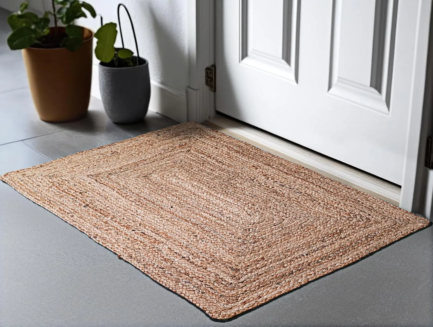Hausattire Hand Woven Jute Braided Rug, 2'x3' – Natural, Reversible Boho Entry Area Rugs for Kitchen, Living Room I Farmhouse Indoor Outdoor Decorative Floor Rug, 24x36 Inches
