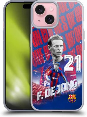 Head Case Designs Officially Licensed FC Barcelona Frenkie de Jong 2023/24 First Team Soft Gel Case [Military Grade Protection] Compatible with Apple iPhone 15