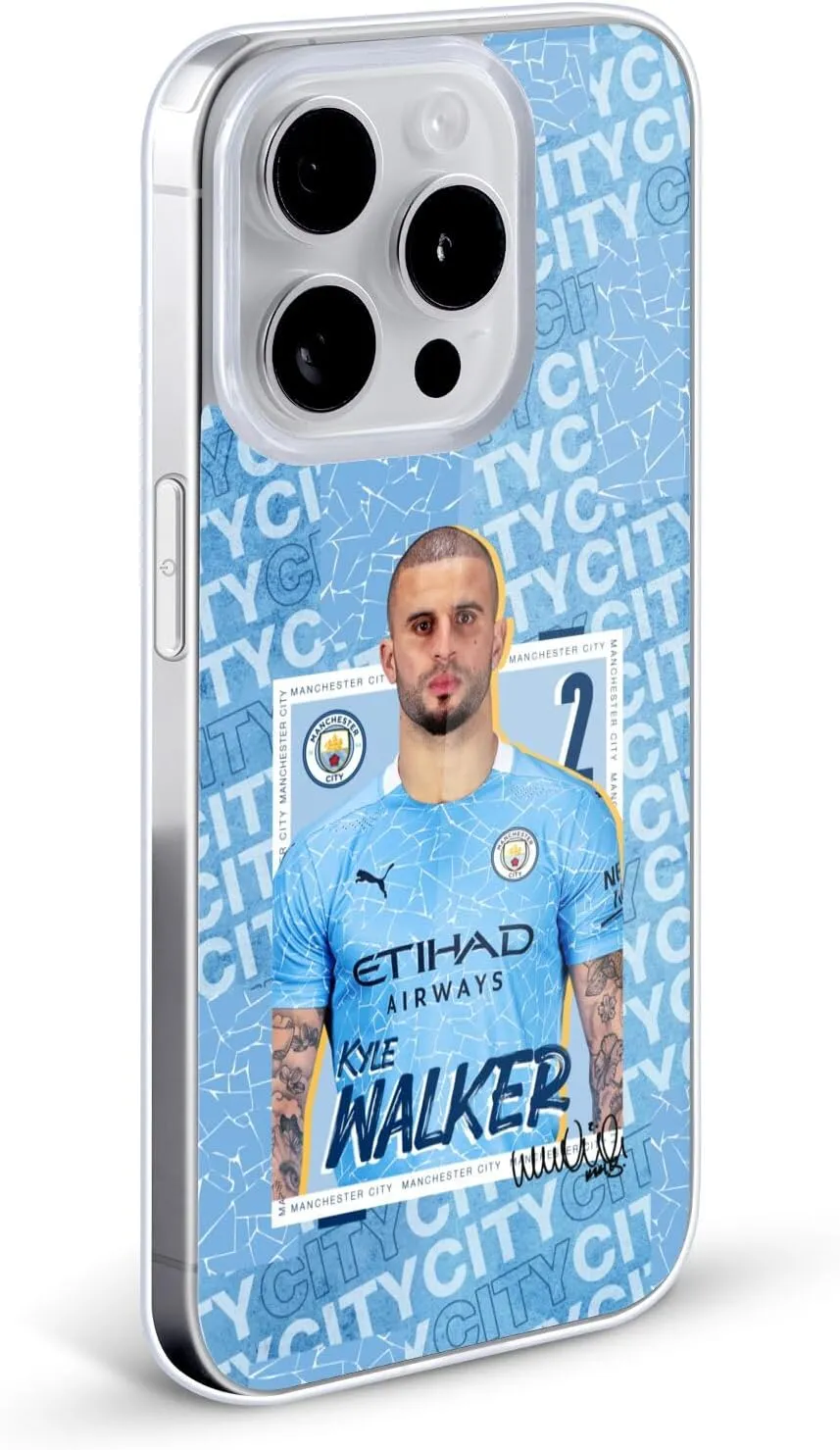 Head Case Designs Officially Licensed Manchester City Man City FC Kyle Walker 2020/21 First Team Gel Case [Military Grade Protection] Compatible with Apple iPhone 15 and Compatible with MagSafe